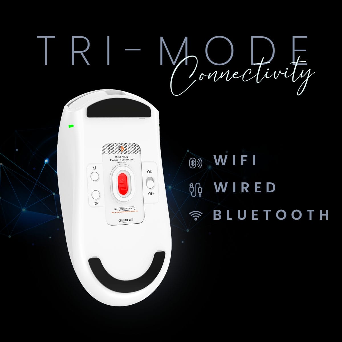Cosmic Byte Atlas Wireless, Bluetooth, Wired Tri Mode Mouse (White) - Green Apple Compunet