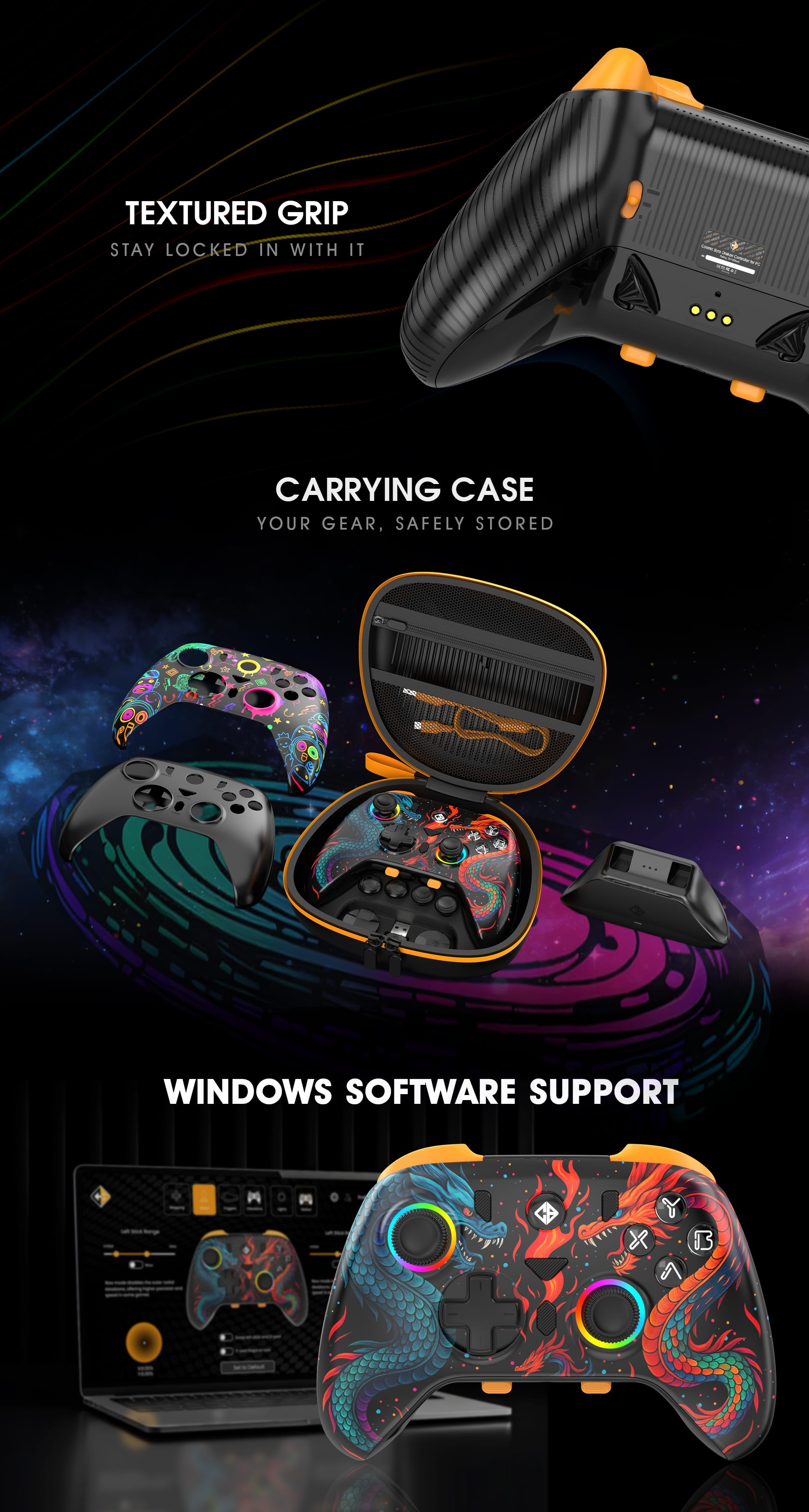 Cosmic Byte Drakon Tri Mode Controller with Charging Dock, Case, TMR ...