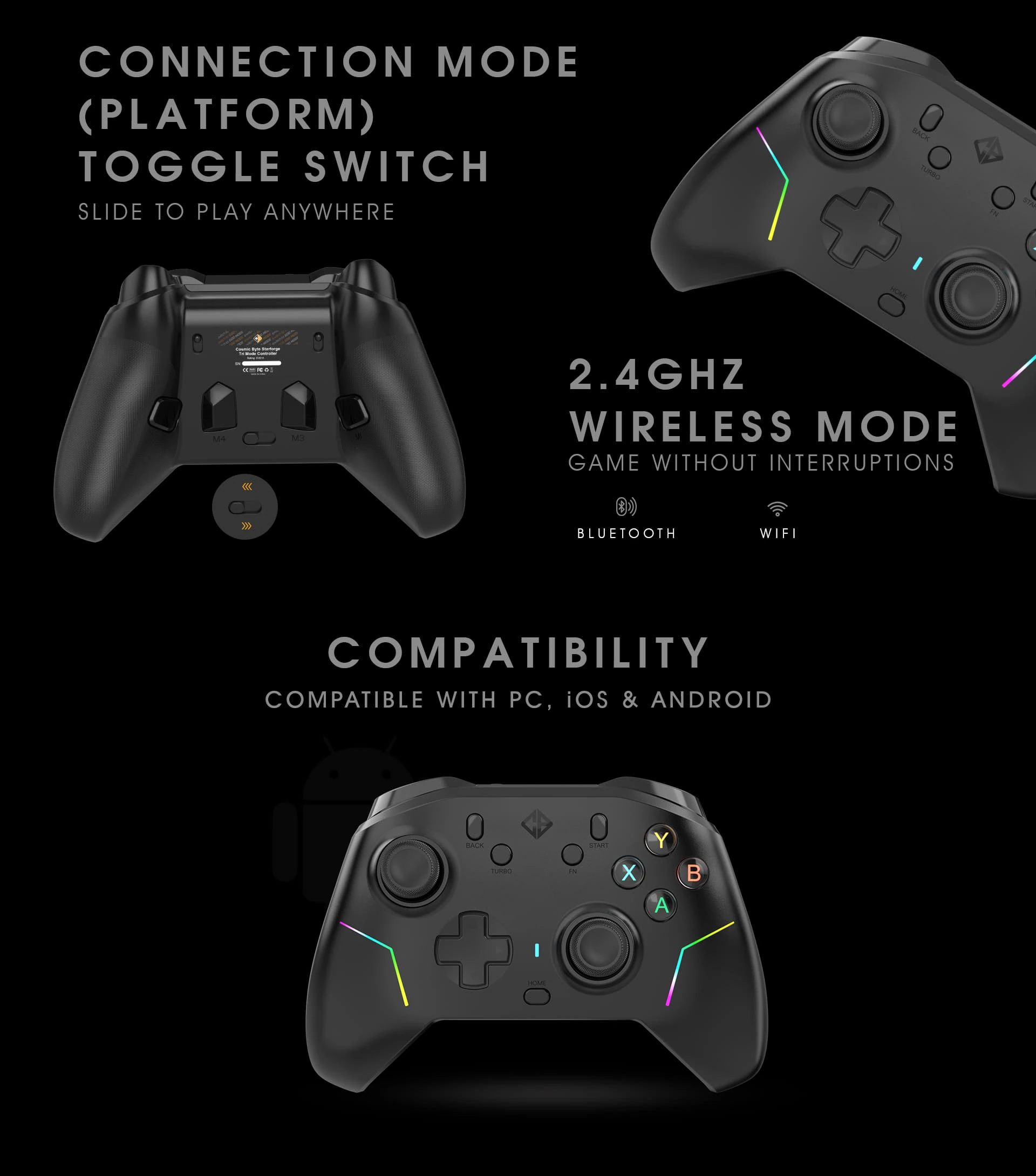 Cosmic Byte Starforge Tri-Mode Controller, Replaceable TMR Joysticks - Green Apple Compunet