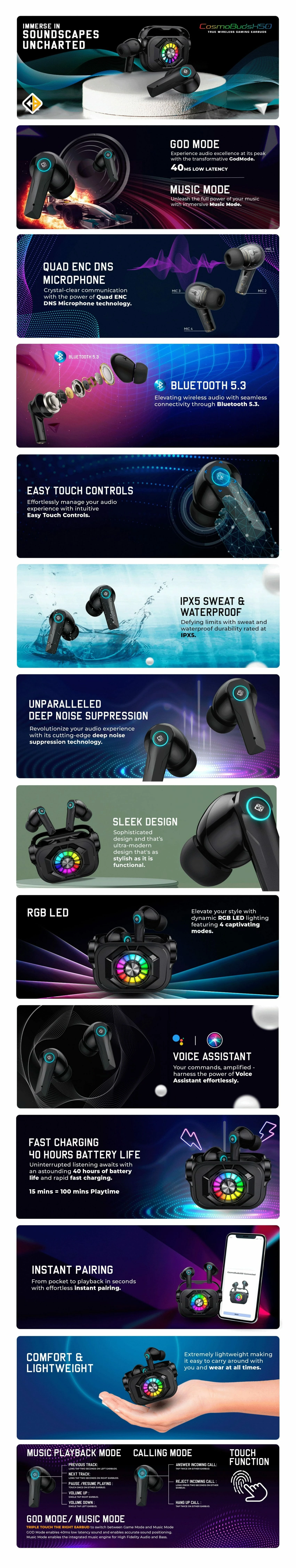 Cosmic Byte CosmoBuds™ X50 True Wireless (TWS) Earbuds, BT 40